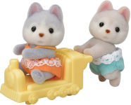 Alternative view 1 of Calico Critters Husky Twins, Set of 2 Collectible Doll Figures with Vehicle Accessory