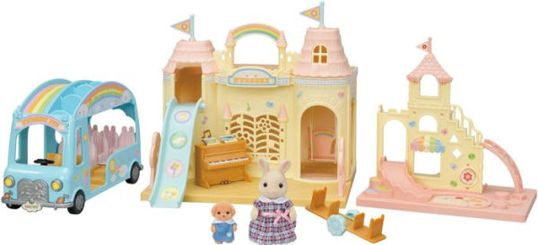 Calico Critters Baby Castle Nursery Gift Set, Dollhouse Playset with2 Collectible Figures, Nursery, Sunshine Bus Vehicle and Castle Playground