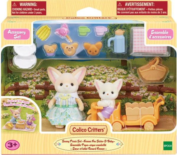 Calico Critters Sunny Picnic Set - Fennec Fox Sister & Baby, Dollhouse Playset with Figures and Accessories