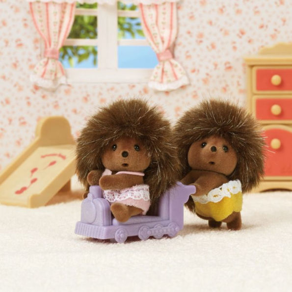 Calico Critters Pickleweeds Hedgehog Twins, Set of 2 Collectible Doll Figures with Pushcart Accessory