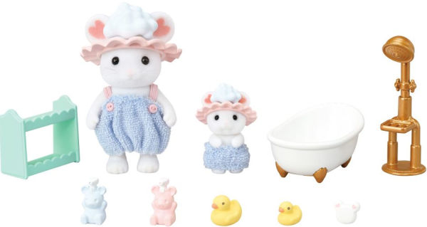 Calico Critters Bath Time Bubble Siblings, Dollhouse Playset with 2 Figures and Accessories