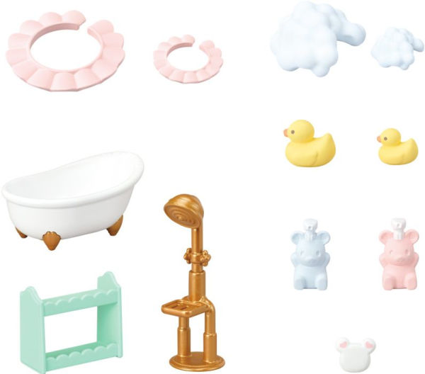 Calico Critters Bath Time Bubble Siblings, Dollhouse Playset with 2 Figures and Accessories