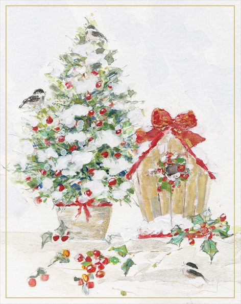 Christmas Boxed Cards Winter Tree and Birdhouse