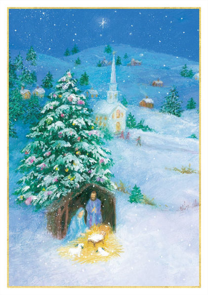 Christmas Boxed Cards Snowy Church Scene