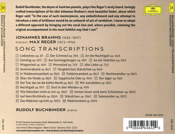 Brahms, Reger: Song Transcriptions