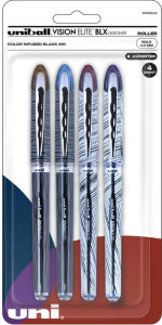 Title: uniball Vision Elite BLX Designer Rollerball Pens, Bold Point (0.8mm), Assorted Barrels, Assorted BLX Ink, 4 Pack