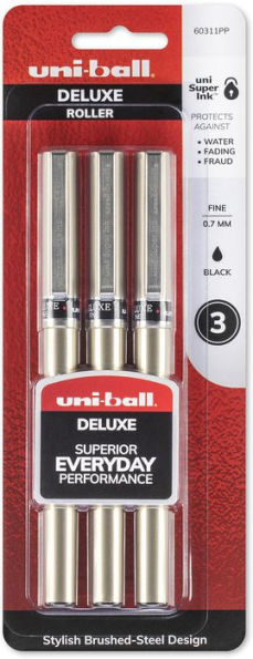 uniball Deluxe Rollerball Pens, Fine Point (0.7mm), Black Ink, 3 Pack