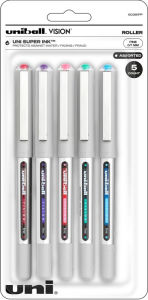 uniball Vision Rollerball Pens, Fine Point (0.7mm), Assorted Colors, 5 Pack