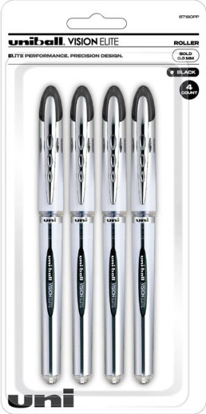 uniball Vision Elite Rollerball Pens, Bold Point (0.8mm), Black, 4 Pack