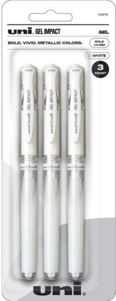 uniball Signo Gel Impact Pens, Bold Point (1.0mm), White Metallic Ink, 3 Pack