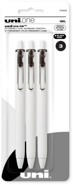 uniball one Retractable Gel Pens, Medium Point (0.7mm), Black Ink, 3 Pack