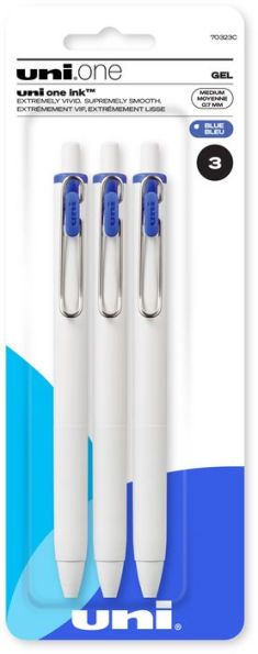 uniball one Retractable Gel Pens, Medium Point (0.7mm), Blue Ink, 3 Pack
