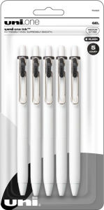 Title: uniball one Retractable Gel Pens, Medium Point (0.7mm), Black Ink, 5 Pack