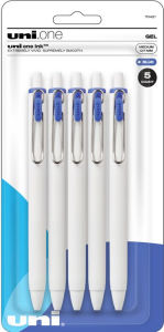 uniball one Retractable Gel Pens, Medium Point (0.7mm), Blue Ink, 5 Pack