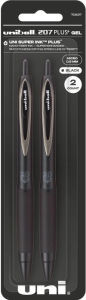 uniball 207 Plus+ Retractable Gel Pens, Micro Point (0.5mm), Black, 2 Pack