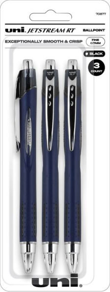 uniball Jetstream RT Ballpoint Pens, Fine Point (0.7mm), Black, 3 Pack