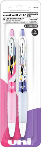 uniball 207 Designer Retractable Gel Pens, Medium Point (0.7mm), Assorted Ink, 2 Pack