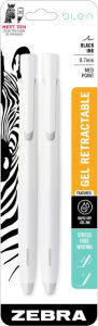 Title: Blen Retractable Gel 0.7mm White/Black Ink 2pk