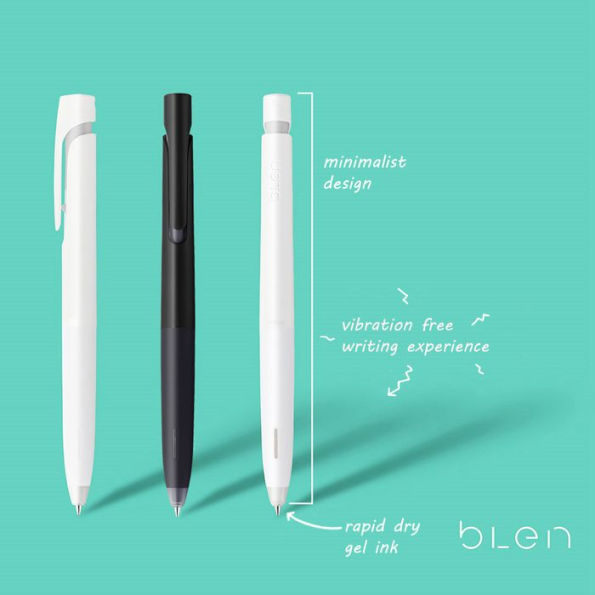 Blen Retractable Gel 0.7mm White/Black Ink 2pk