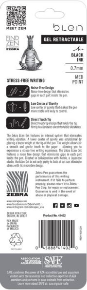 Blen Retractable Gel 0.7mm White/Black Ink 2pk