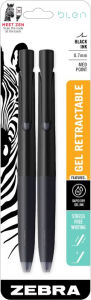 Title: Blen Retractable Gel 0.7mm Black/Black Ink 2pk