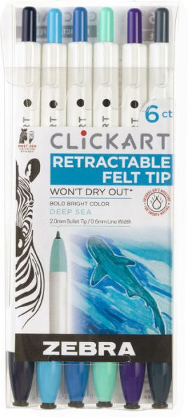 ClickArt Retractable Marker Pen 0.6mm Assorted Deep Sea 6pk
