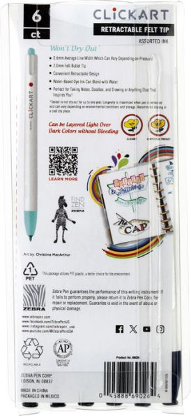 ClickArt Retractable Marker Pen 0.6mm Assorted Deep Sea 6pk