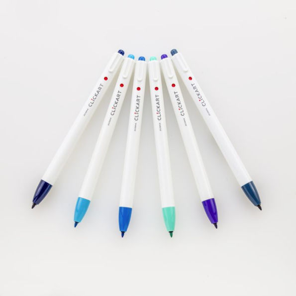 ClickArt Retractable Marker Pen 0.6mm Assorted Deep Sea 6pk