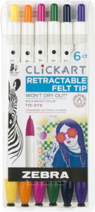 Title: ClickArt Retractable Marker Pen 0.6mm Assorted Tie Dye 6pk