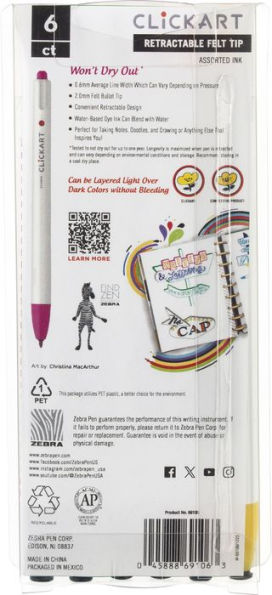 ClickArt Retractable Marker Pen 0.6mm Assorted Tie Dye 6pk