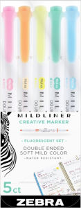 Mildliner Double Ended Highlighter Assorted Fluorescent 5Pk