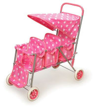 Title: Triple Doll Stroller - Pink with Polka Dots