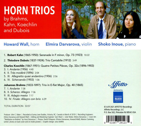 Horn Trios by Brahms, Kahn, Koechlin and Dubois