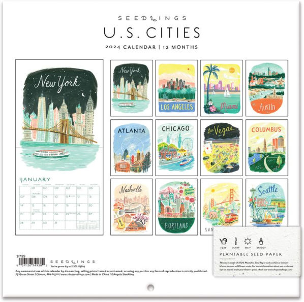 2024 Seedlings US Cities 12 Month Wall Calendar