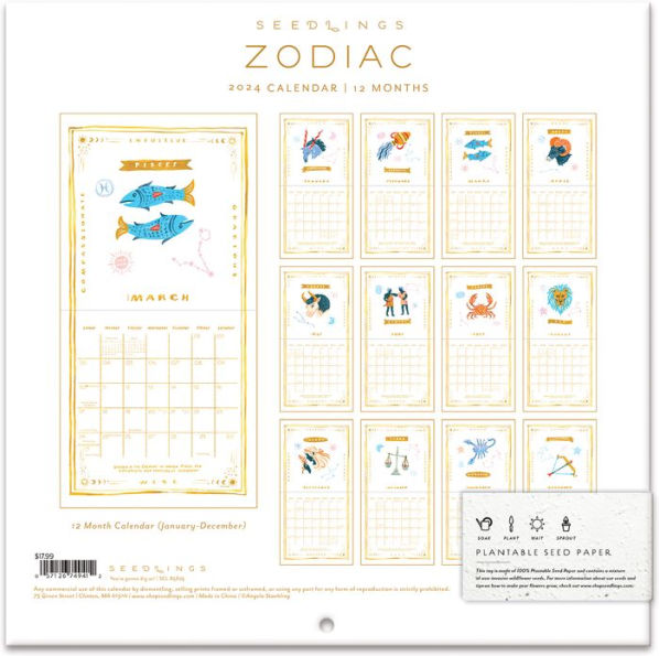 2024 Seedlings Zodiac 12 Month Wall Calendar by Angela Staehling