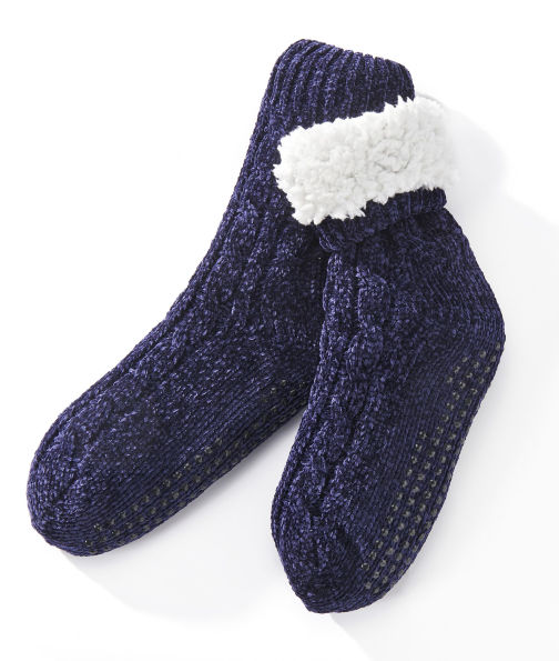 Navy Cable Knit Chenille Reading Sock