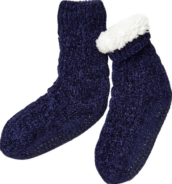 Navy Cable Knit Chenille Reading Sock