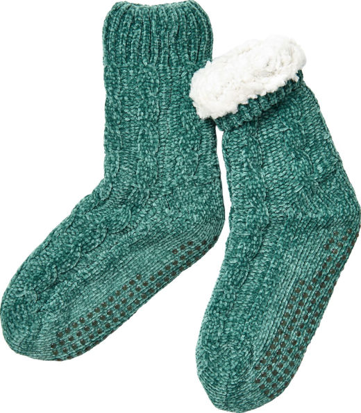 Teal Cable Knit Chenille Reading Sock