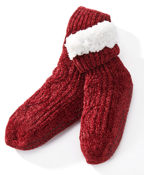 Red Cable Knit Chenille Reading Sock