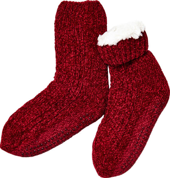 Red Cable Knit Chenille Reading Sock