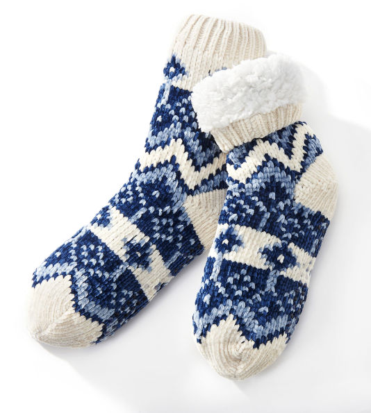 Blue Fairisle Chenille Reading Sock