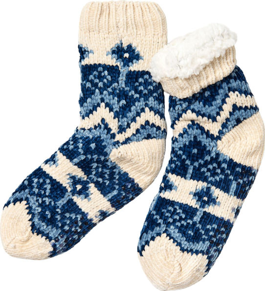 Blue Fairisle Chenille Reading Sock