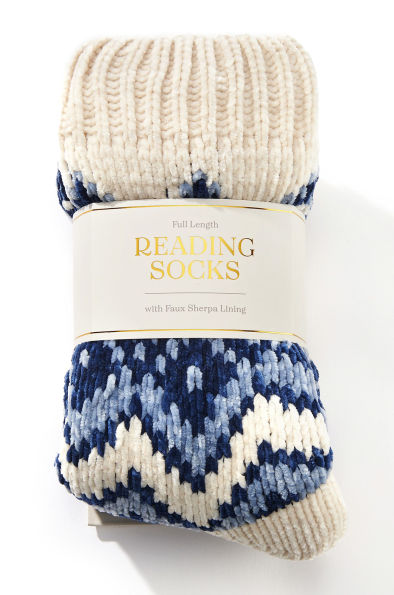 Blue Fairisle Chenille Reading Sock