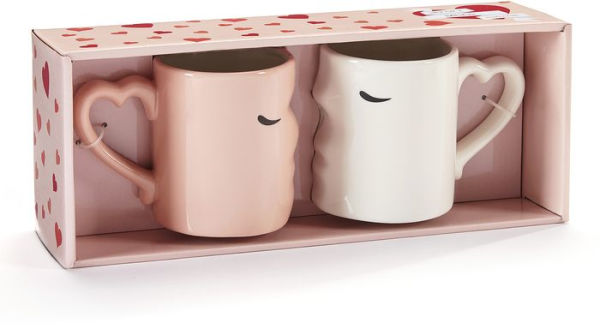 Pink and White Ceramic Kissing Mugs Set of 2