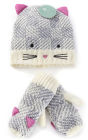 Kids Cat Hat & Gloves Set, Light Gray Plaid