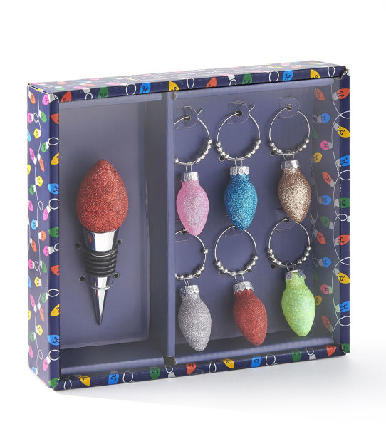 Light Up Bulb Wine Stopper and Charms Set