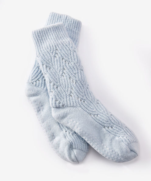 Leaf Stitch Blue Reading Sock