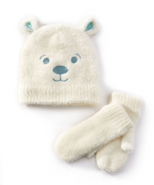 Kids Polar Bear Hat & Mitten Set