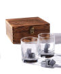 Whiskey Stones & Glass Set in Pinewood Gift Box, (11 Piece Set, 2 Whiskey Glasses, 8 Whiskey Stones & Gift Box)