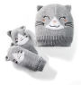 Grey & White Acrylic Cat Design Hat w/Polyester Lining